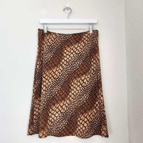 Vintage Y2K Sense Brown Snakeskin Print Bias Cut A-Line Midi Skirt M - Picture 8 of 8
